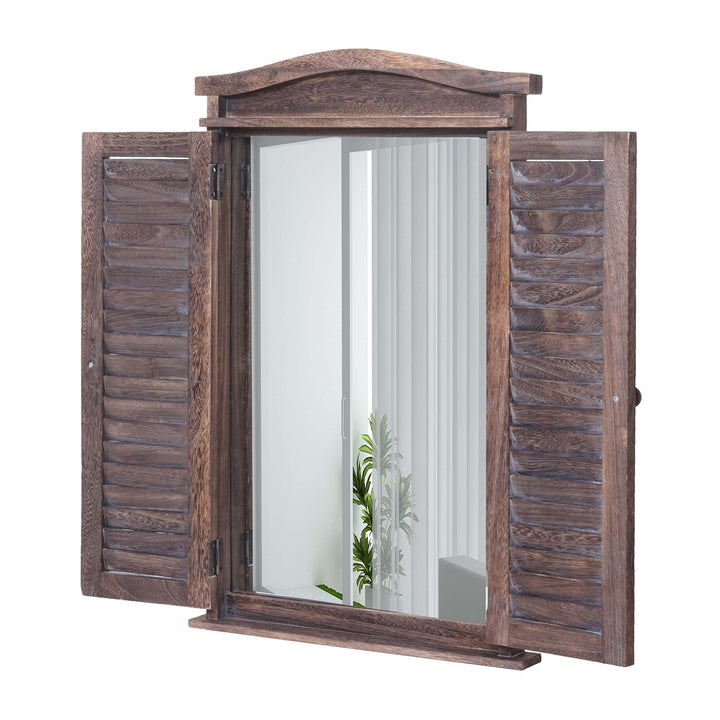 Mendler Wandspiegel Badspiegel Badezimmer Spiegelfenster mit Fensterläden, 71x46x5cm - Shabby braun,