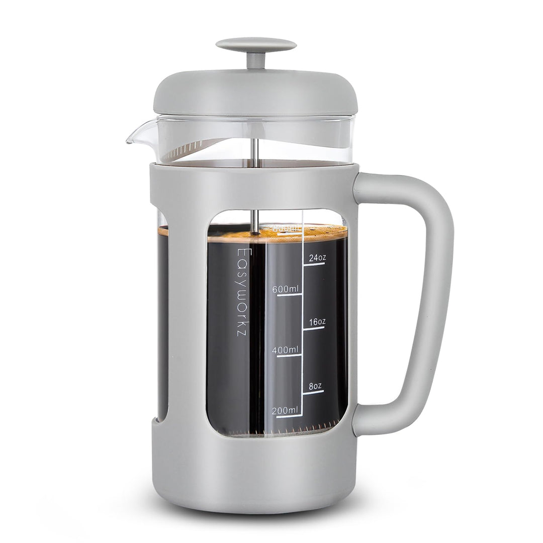 Easyworkz French Press 1000 ml Kaffee-/Teezubereiter mit Borosilikatglas, Softgrip-Griff, Hellgrau H