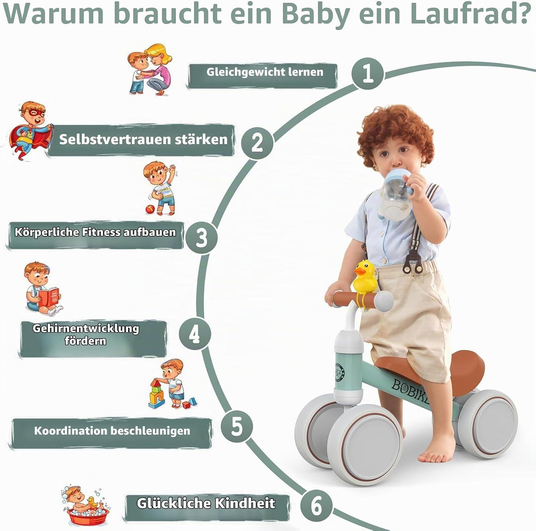 MHCYLION Kinder Laufrad ab 1 Jahr Balance Lauflernrad Spielzeug mit 4 Räder für 10-24 Monate Baby, E