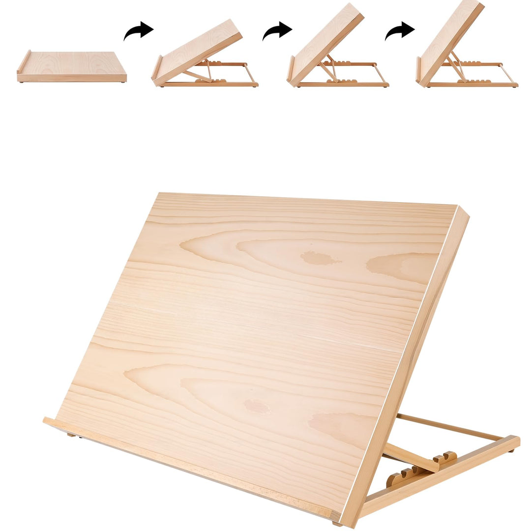 Zeichenbrett Staffelei, A2 Tischstaffelei Workstation 65x51cm aus Buchenholz, 5 Verschiedene Winkel,