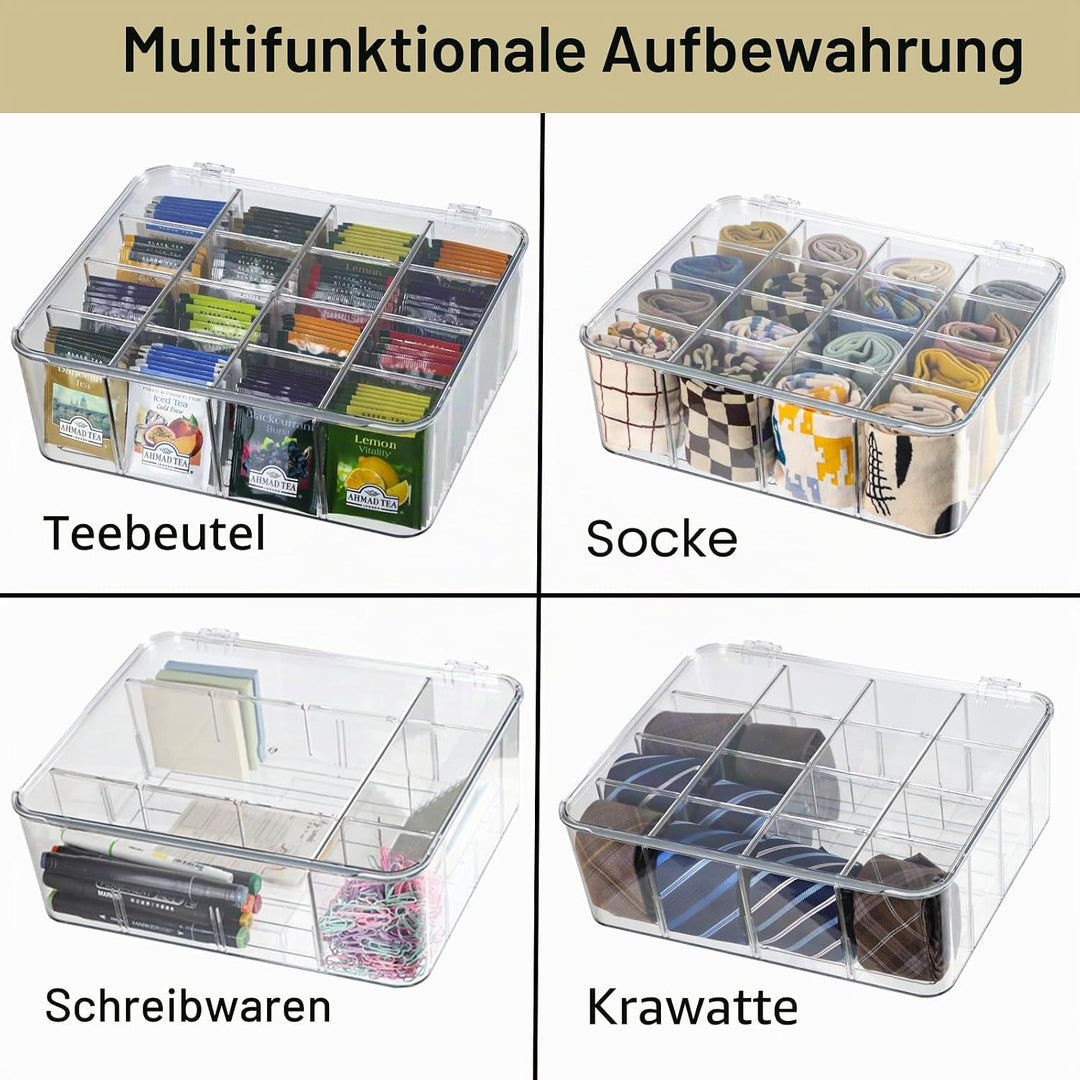 Schubladen-Organizer für Socken, Unterwäsche, 16 Fächer, herausnehmbarer geteilter Kunststoff-Aufbew