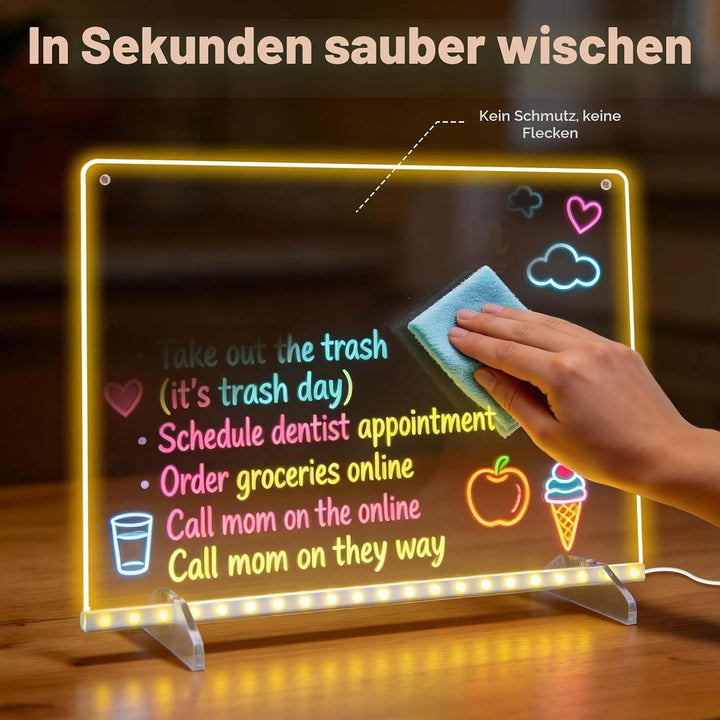 Leuchtendes LED Zeichenbrett für Kinder, Led Zeichentafel mit 13 Farben & 6 Modi mit Schalter 35x25