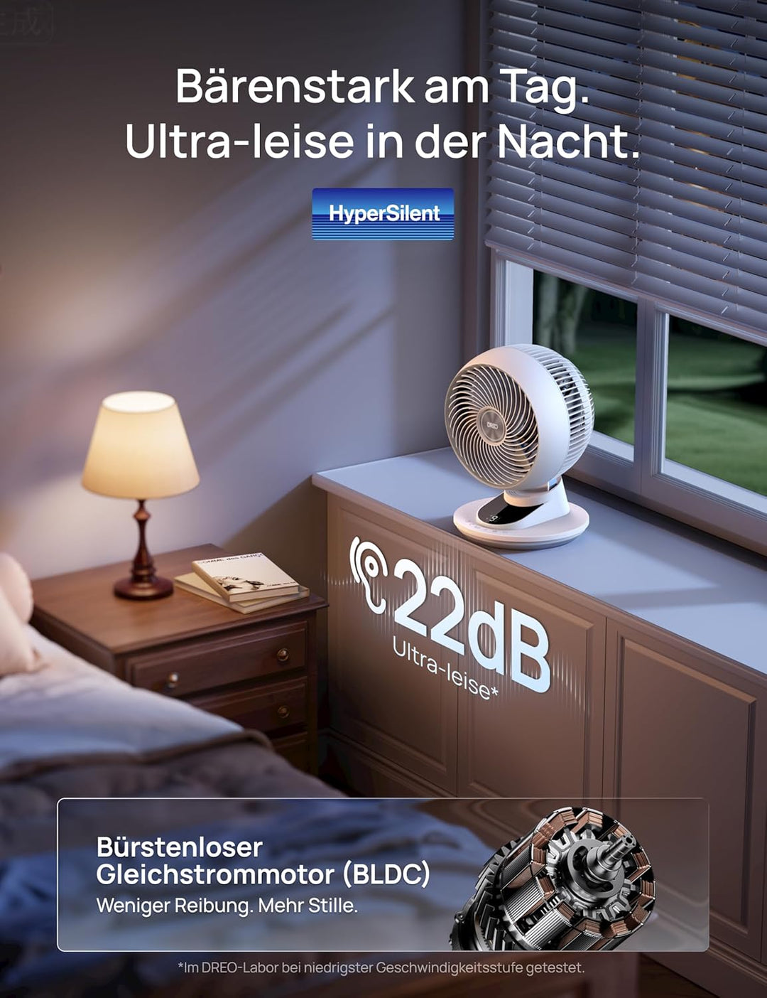 DREO 3D-Luftstrom Tischventilator – Leistungsstark mit 8,8 m/s, 22 dB leise, 90° schwenkbar, Smart A