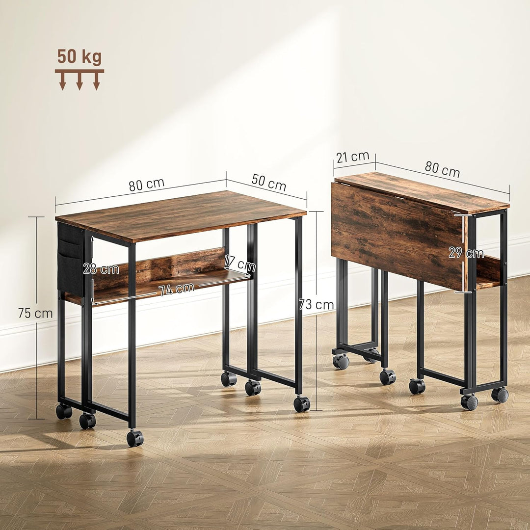 HOMCOM Klapptisch mit Ablagefach und Tasche, 80cm Faltbarer Computertisch für kleine Räume, platzspa