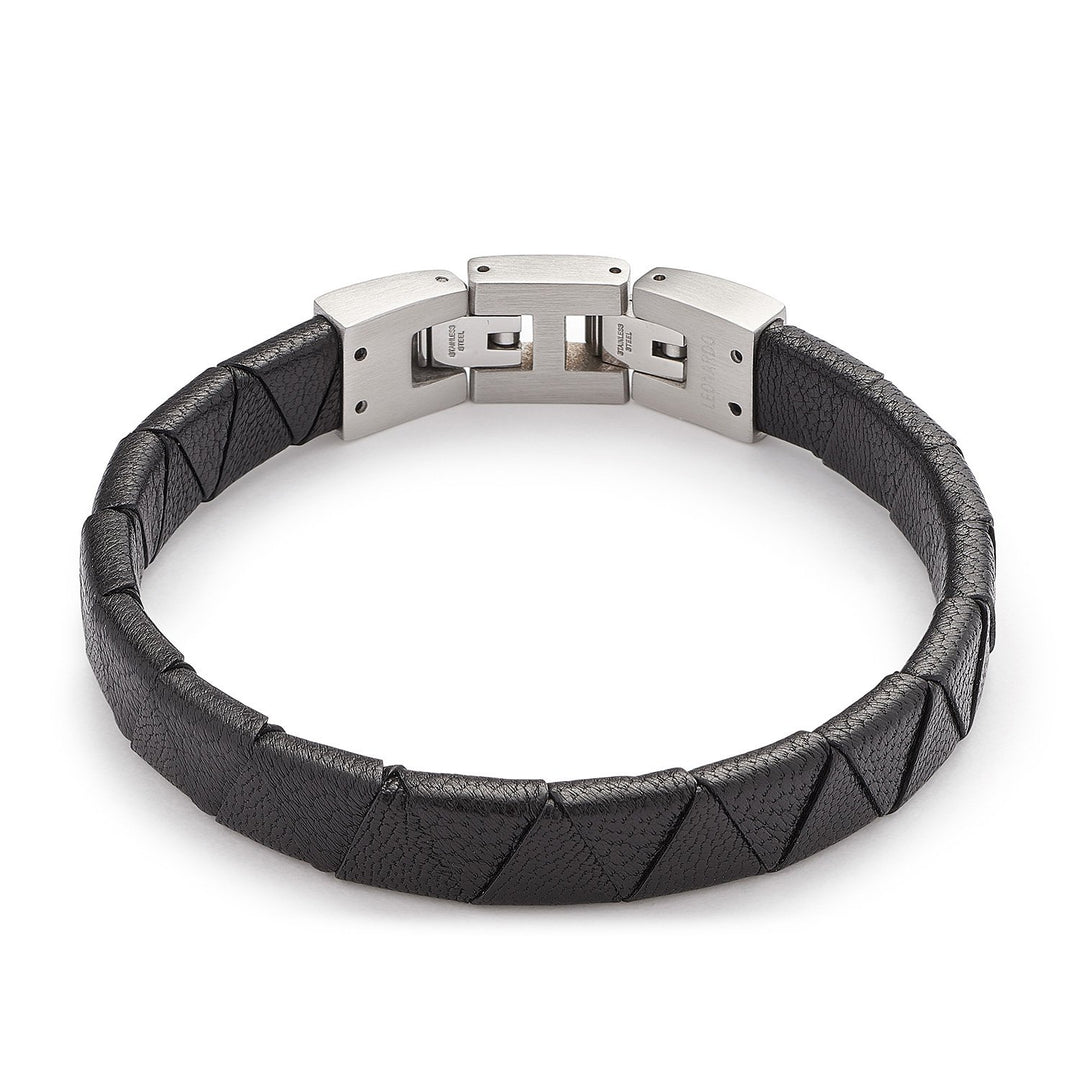 JEWELS BY LEONARDO Herren Armband Padua Men Edelstahl/silberfarben Leder schwarz 22,5 cm Klappversch