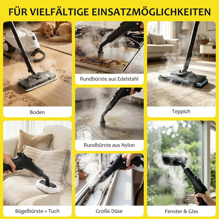 Dampfreiniger, Dampfer Mop Reinigung für Zuhause mit 20 Zubehör | Sicherheitsschloss| Fussboden, Fen