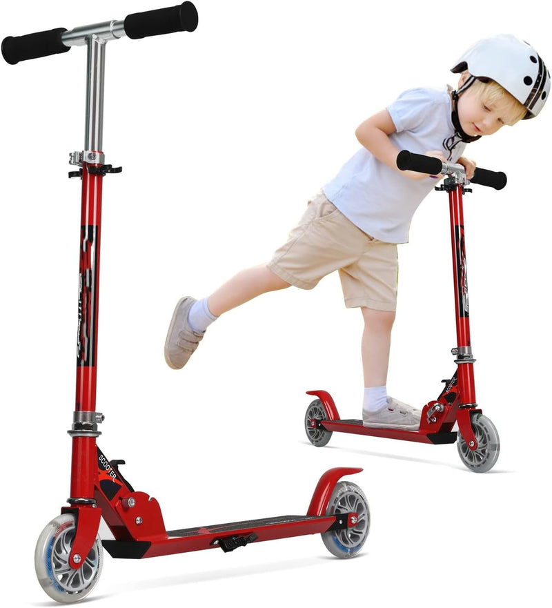 GYMAX Faltbare Kindersooter, Kinder Roller mit LED leuchtenden Räder, Tretroller 3 höhenverstellbar