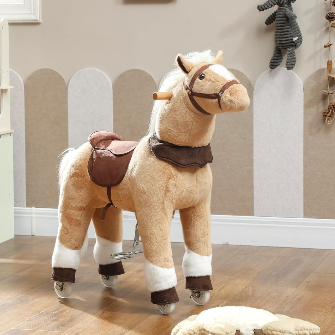 AIYAPLAY Reitpferd, Spielpferd zum Reiten mit Sattel Rollen, 80 cm Stehpferd, Plüschpferd für Kinder