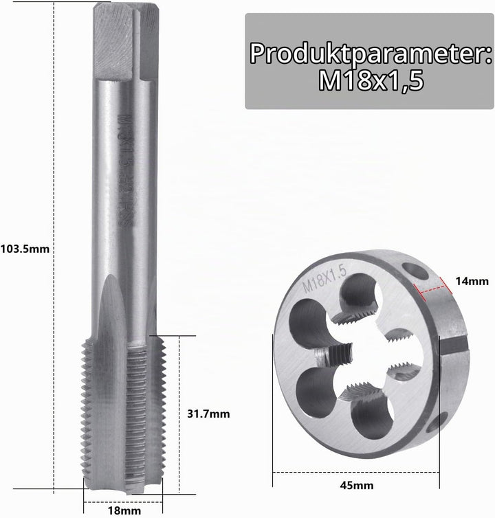 BIGP Gewindebohrer M18 X 1.5, Metrisch Gewindeschneid und Gewindeschneideisen, HSS Gewindebohrer und