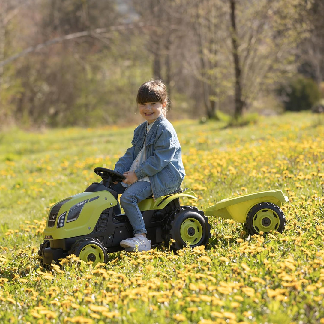 Smoby - Traktor Farmer XL Grün + Anhänger - Trettraktor für Kinder - Verstellbarer Sitz - Lenkrad mi