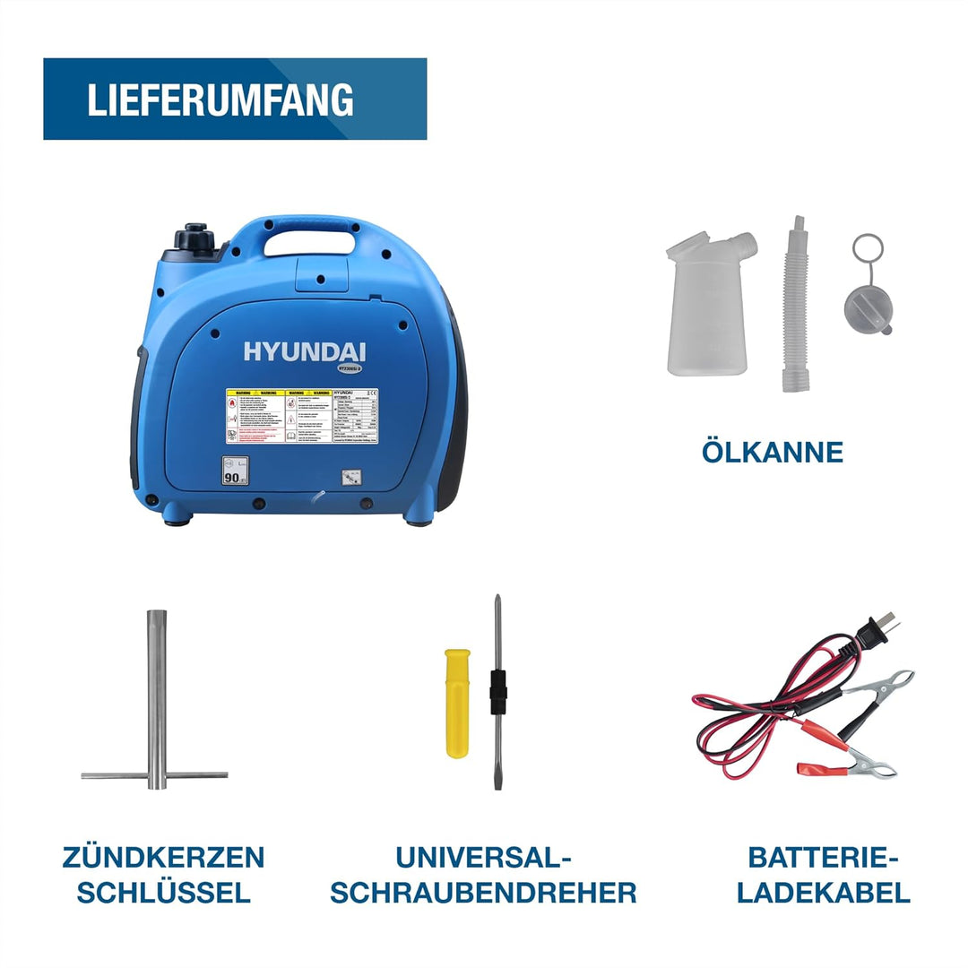 HYUNDAI Inverter Stromgenerator HY2000Si D, Notstromaggregat, Generator, Stromerzeuger mit 2 kW, Ben
