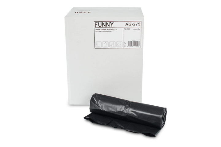 Funny LDPE-Regenerat Müllsäcke, schwarz, gerollt, 240 l, Typ 100, 1er Pack (1 x 75 Stück) Single, Si
