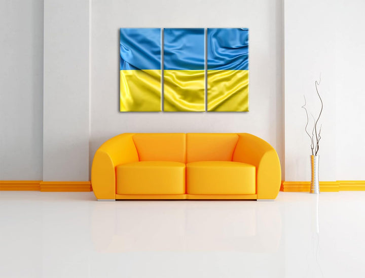 Ukraine Flaggeals Leinwandbild 3 teilig | Grösse: 120x80 cm | Wandbild | Kunstdruck | fertig bespann