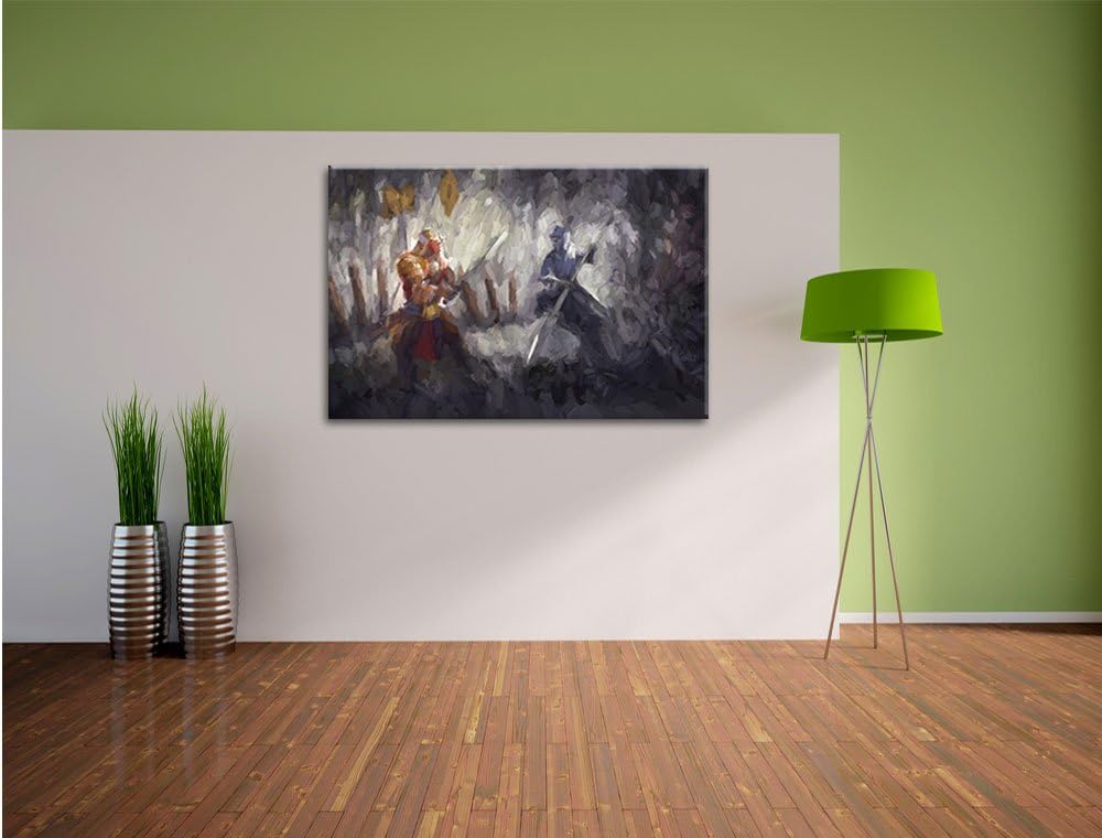 Pixxprint Kampf zwischen Samurai und Ninja Kunst Pinsel Effekt, Format: 100x70 auf Leinwand, 100x70
