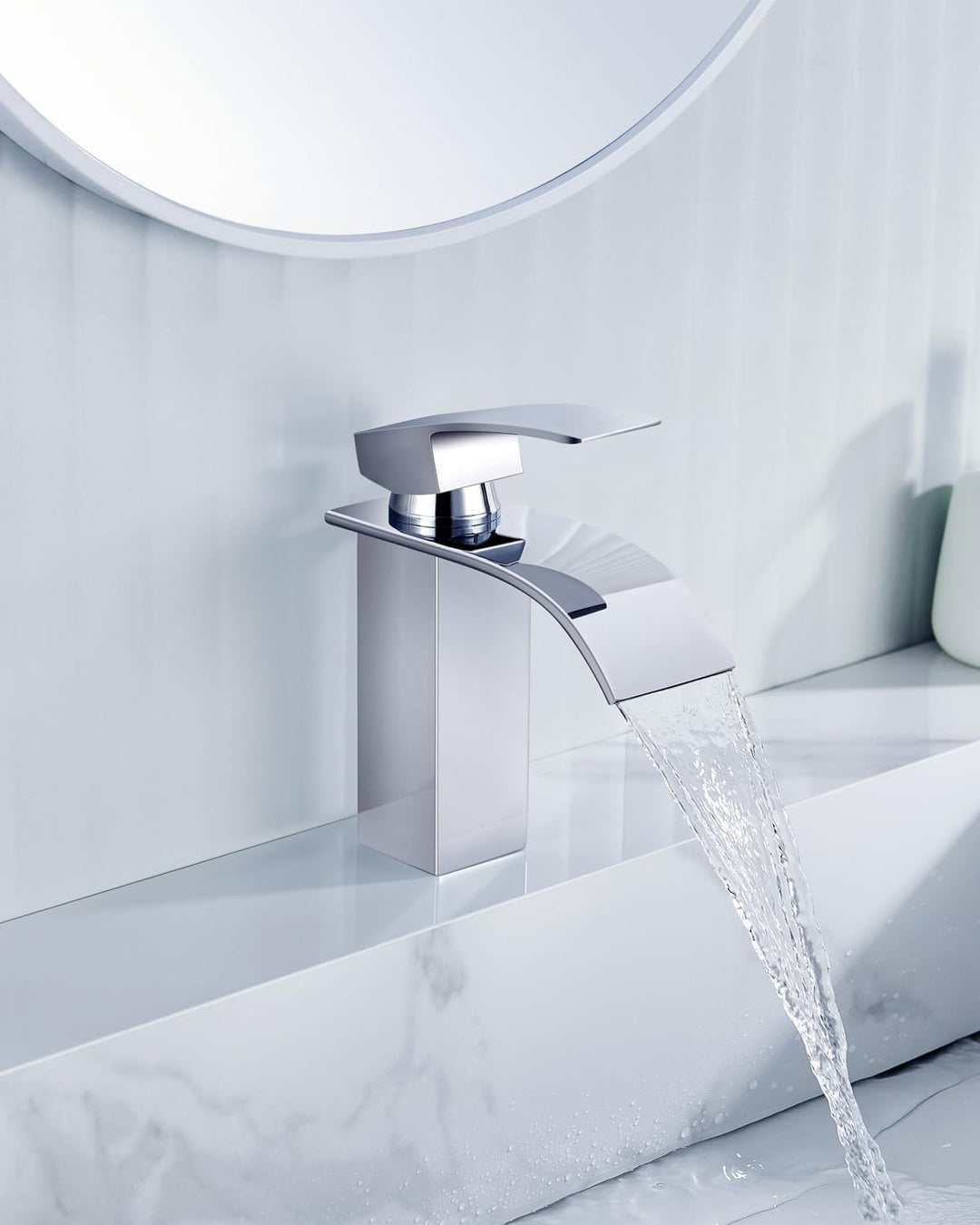 ANYCEE Wasserfall Wasserhahn Bad mit Auslauf Höhe 8,5cm, Edelstahl Waschtischarmatur Chrom, Badezimm