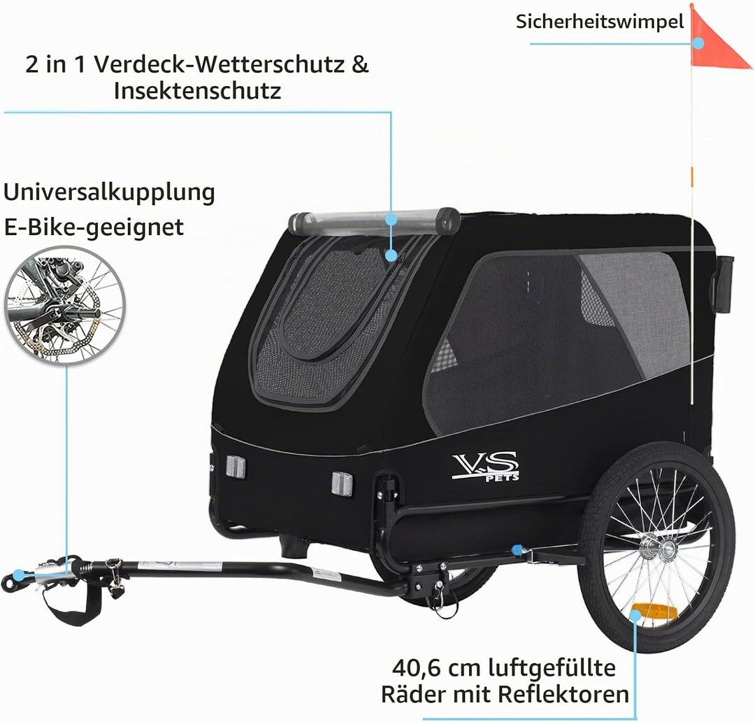 Tiggo VS Pets L Hundeanhänger &amp; Jogger 2-in-1 Hundebuggy, Fahrradanhänger Klappbar,gross ca. 250 Lit