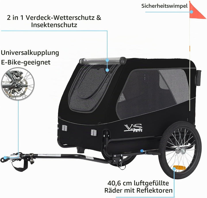 Tiggo VS Pets L Hundeanhänger &amp; Jogger 2-in-1 Hundebuggy, Fahrradanhänger Klappbar,gross ca. 250 Lit