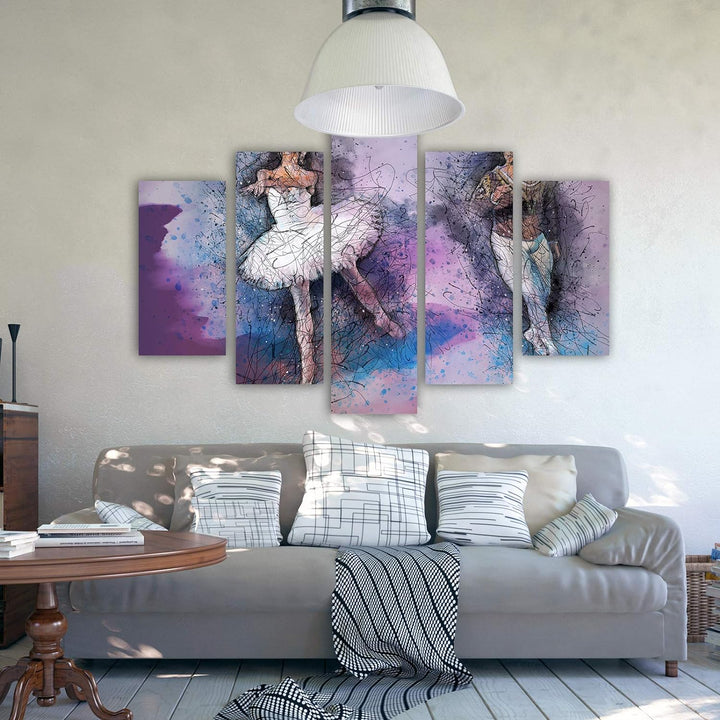 Feeby Wanddeko XXL Abstraktion Leinwandbild 5 Teilig Balletttänzerin violett 100x70 cm Leinwandbild