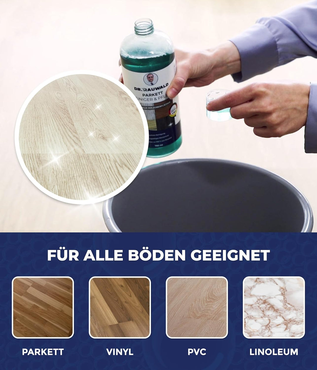 Dr. Rauwald Parkettreiniger & Wischpflege [750ml] – 2-in-1 für Erstpflege & Unterhaltsreinigung – Fü