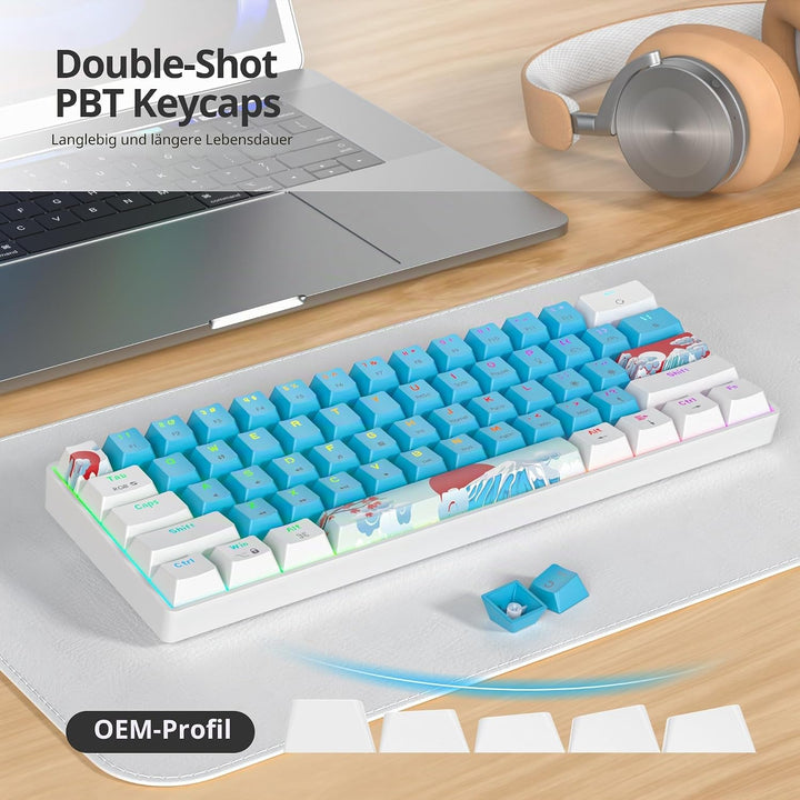 Gaming Tastatur 60 Prozent, Wired RGB Mechanische Tastatur America QWERTY, Mini 61 Tasten USB Tastat