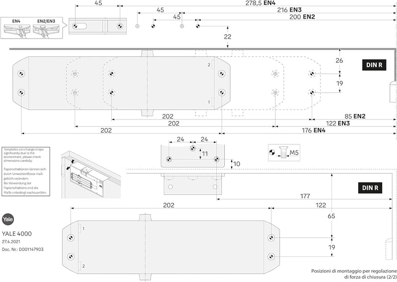 Yale 4000 – 0004 – 00 – 60 Türschliesser, Silber Armhalter Serie 4000