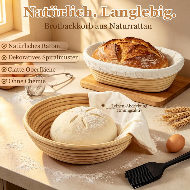 Sauerteig Starter Set mit 2 Gärkörbe, Backzubehör Set Set(oval &amp; rund), Set(oval &amp; rund)