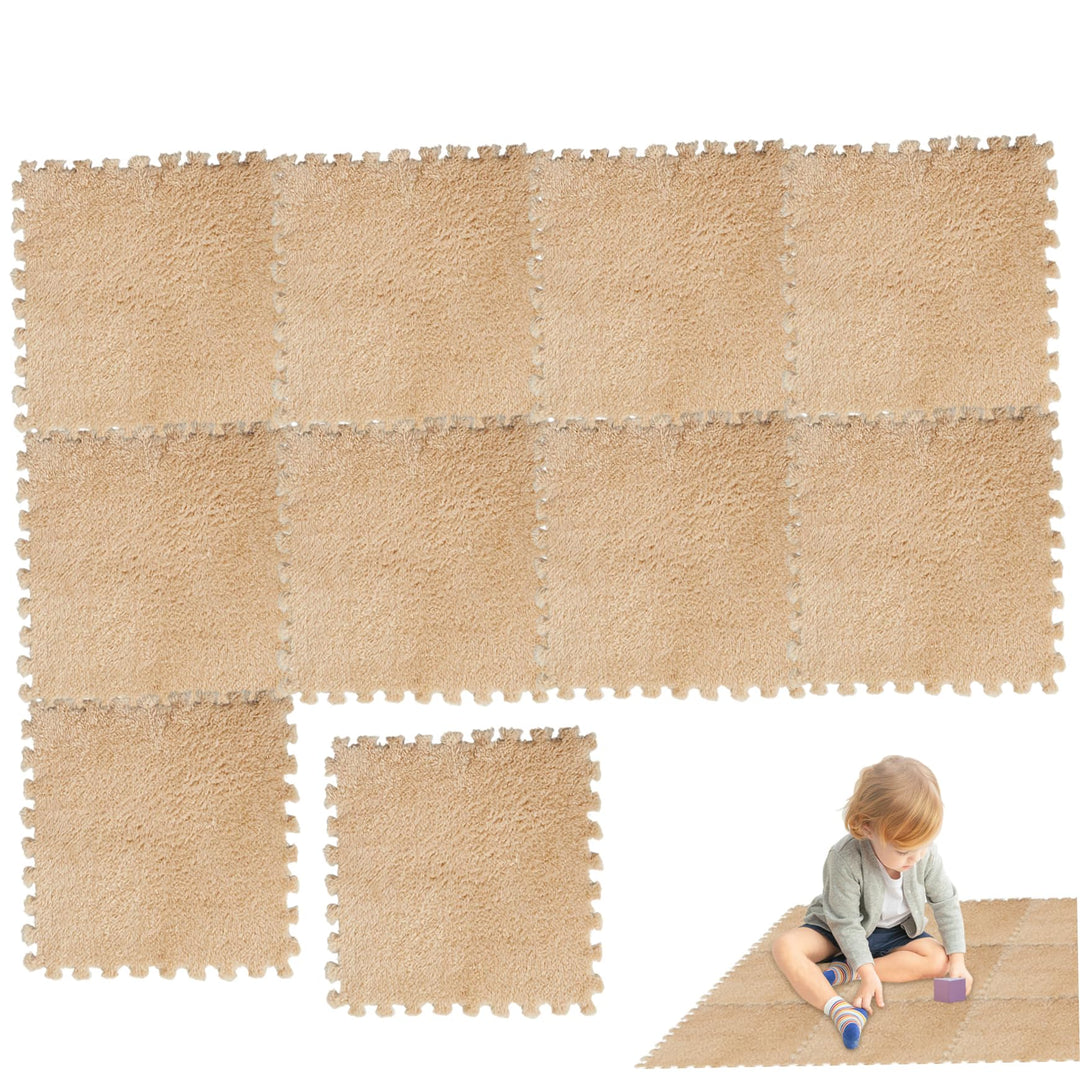 10 pcs Teppichfliesen, 12 x 12 Zoll Plüsch Teppichquadrate nicht rutschfeste Bodenmatten Weiche Eva