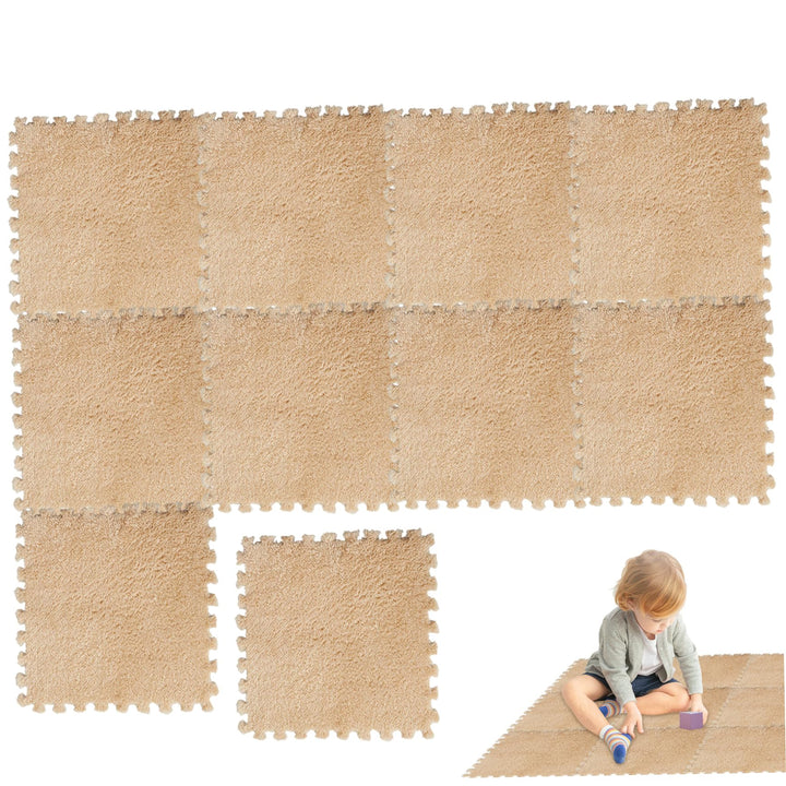 10 pcs Teppichfliesen, 12 x 12 Zoll Plüsch Teppichquadrate nicht rutschfeste Bodenmatten Weiche Eva