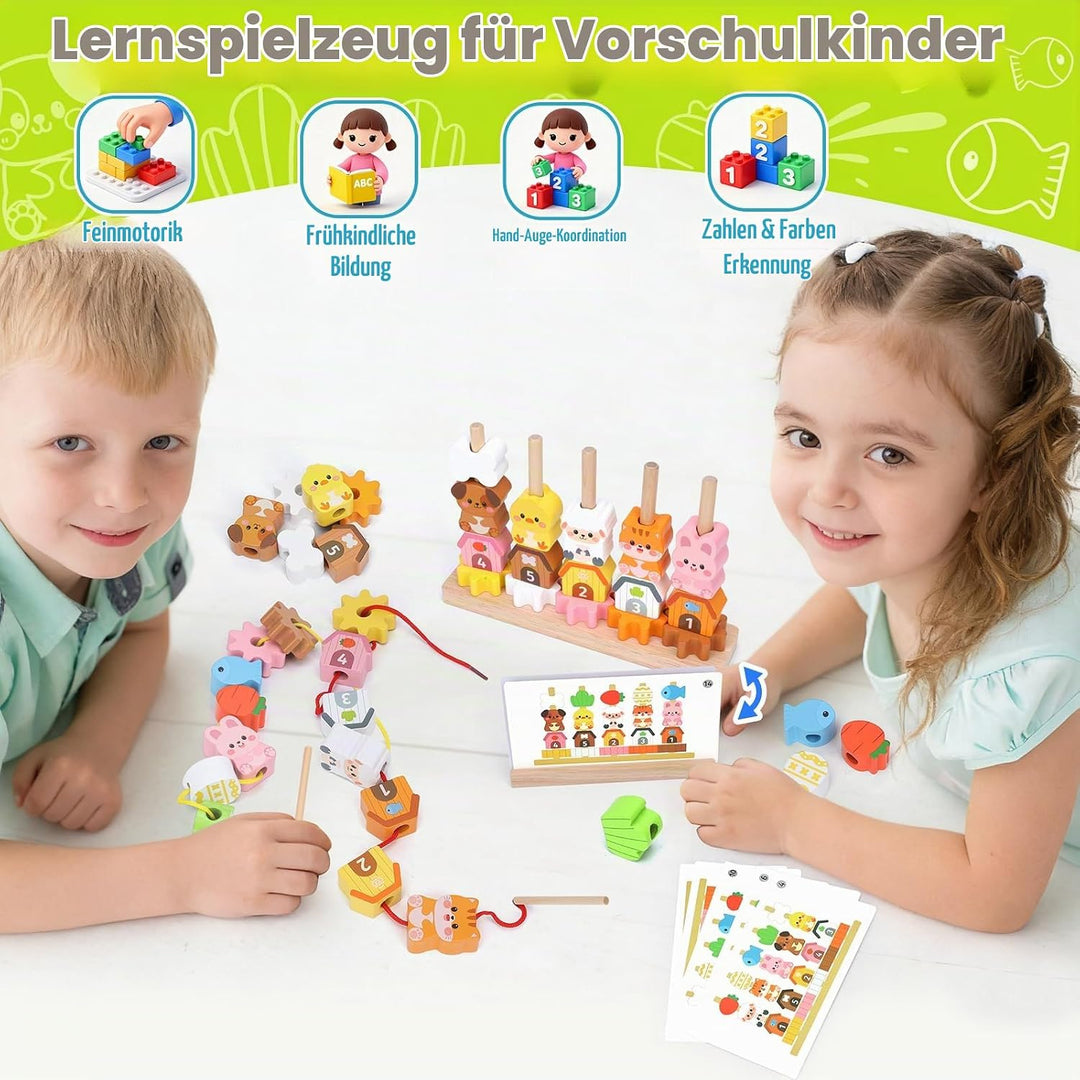 Montessori Spielzeug ab 2 3 4 Jahre: Geschenk Mädchen 2-5 Jahre Junge Holzspielzeug Fädelspiel Baust
