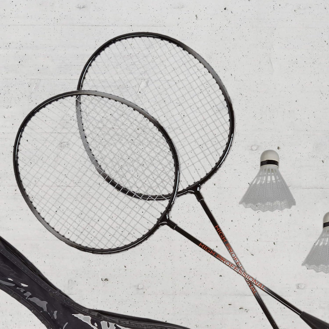 Relaxdays 2 x Badmintonset, 4 Badmintonschläger & 4 Bälle, Federballschläger für Kinder und Erwachse
