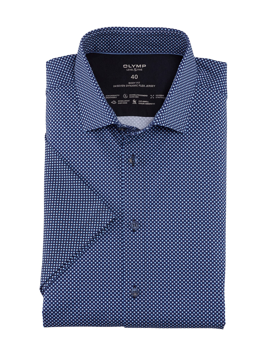 OLYMP Herren Businesshemd Kurzarm Level Five 24/Seven,Body fit,Modern Kent 37 Bleu 11, 37 Bleu 11