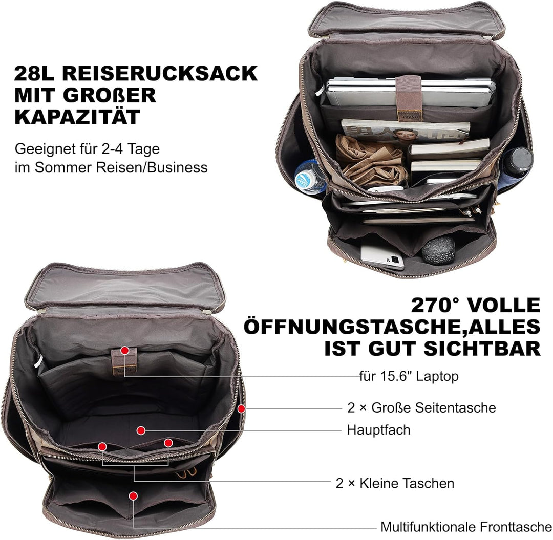 TIDING Rucksack Herren Leder 15,6 Zoll Laptop Tasche Schulrucksack Laptoptasche Grosse Kapazität Day