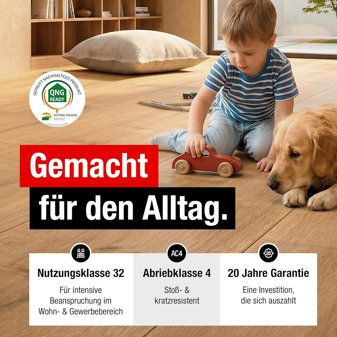 Premium Klick-Laminat-Boden, 2,54 m², inkl. kostenlose Trittschalldämmung &amp; Fussleisten, Stärke 8 mm