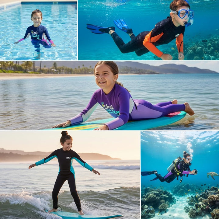 Gogokids Kinder Neoprenanzüge Thermische Badeanzüge, Mädchen Rash Guard Einteiler Bademode 2.5mm Neo