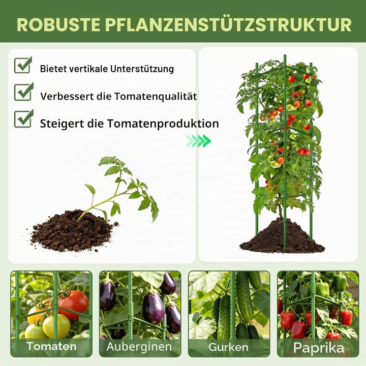Halatool 6 Stück Tomaten Rankhilfe,120cm Pflanzenstütze Pfahl, Verstellbarer Tomatenkäfig, Gartenpfä