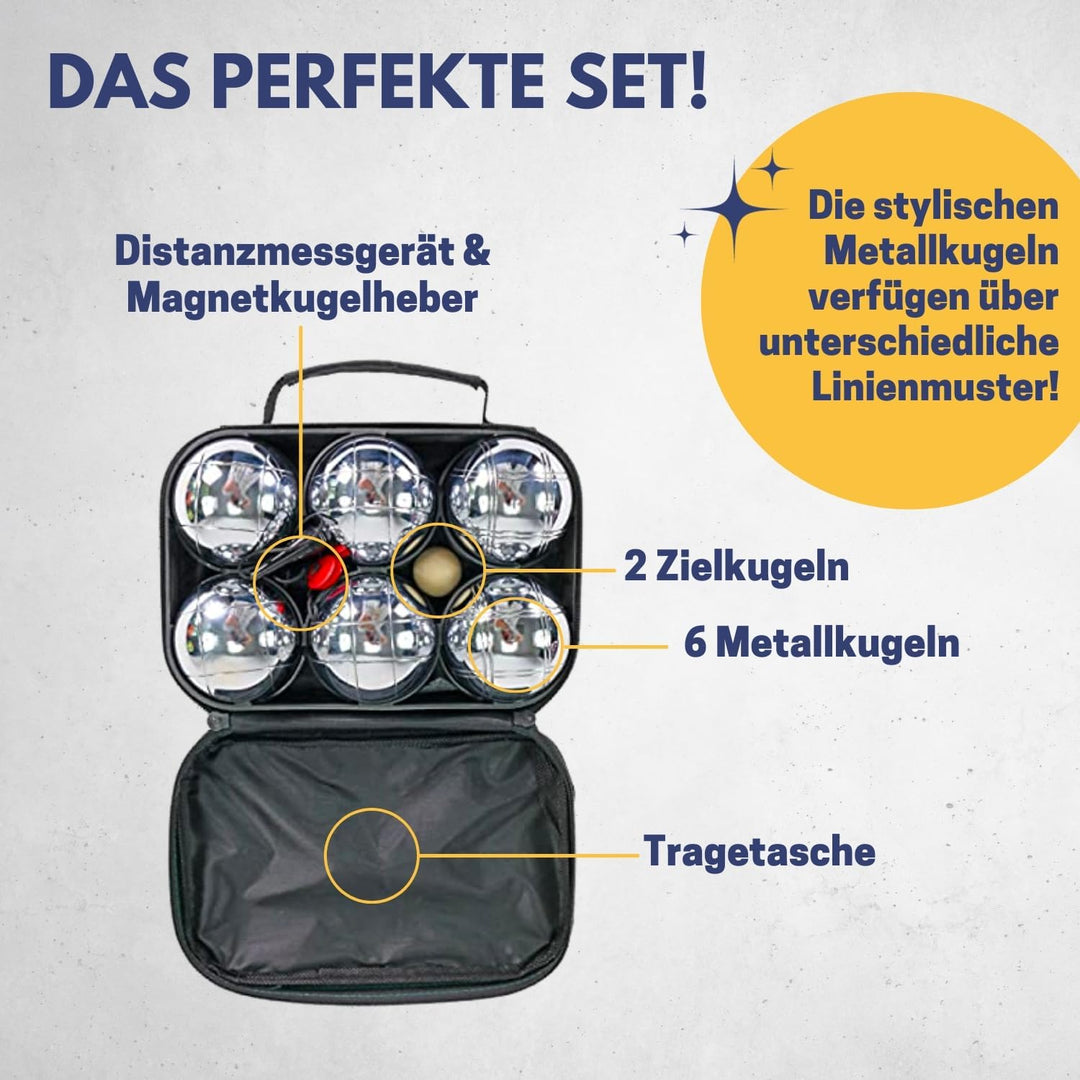 BEST SPORTING Boules-Set Metall I 6 Boule Kugeln & 2 Zielkugeln I Boccia Spiel Outdoor I Boule-Set K