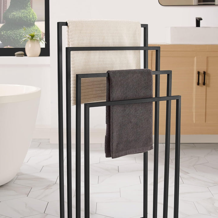 Handtuchständer Schwarz – 4Stangen, modern, stabil & pulverbeschichtet – Stahl, Schwarz