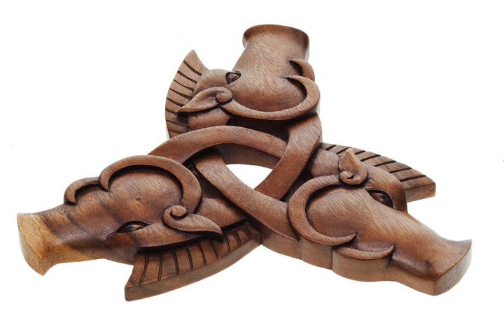 Windalf Wikinger Eber Holz Wandskulptur Thunder Ø 25 cm 3 Krieger Wildschweine Triade Wandfigur Hand