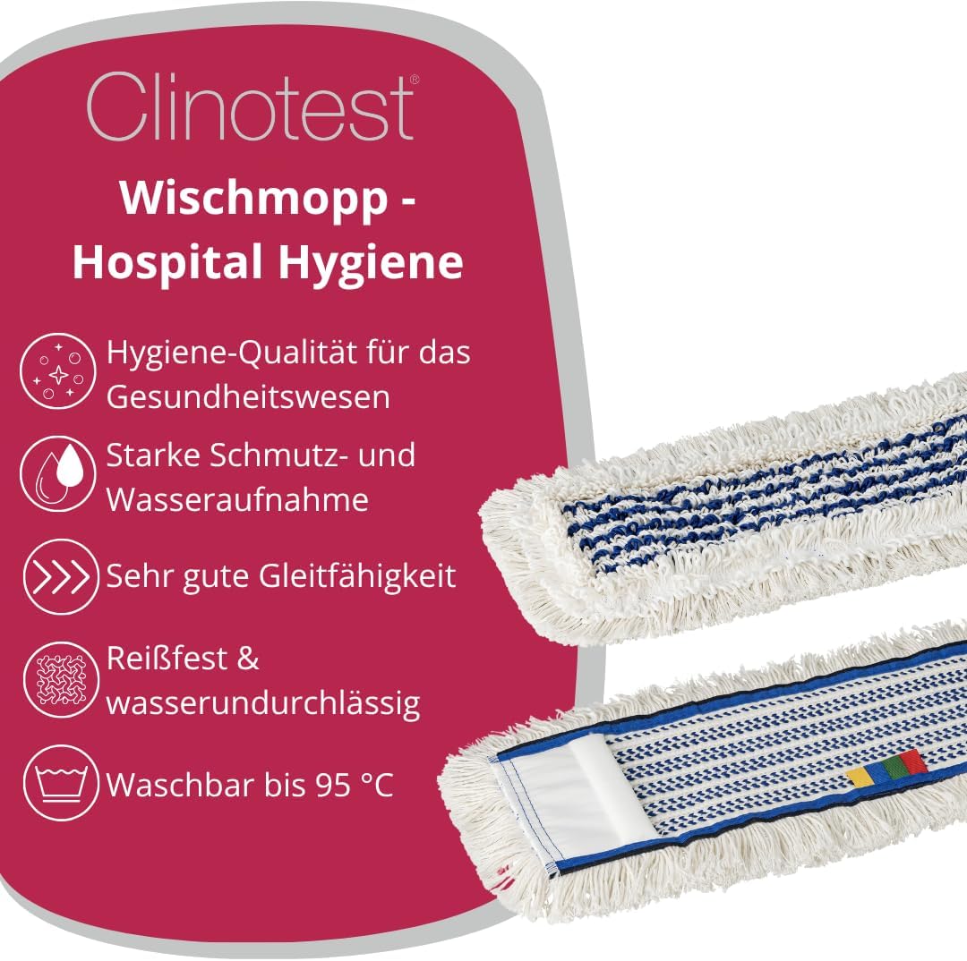 Clinotest Professioneller Wischmopp 40 cm – Hohe Schmutz- & Wasseraufnahme, waschbar bis 95°C, wiede