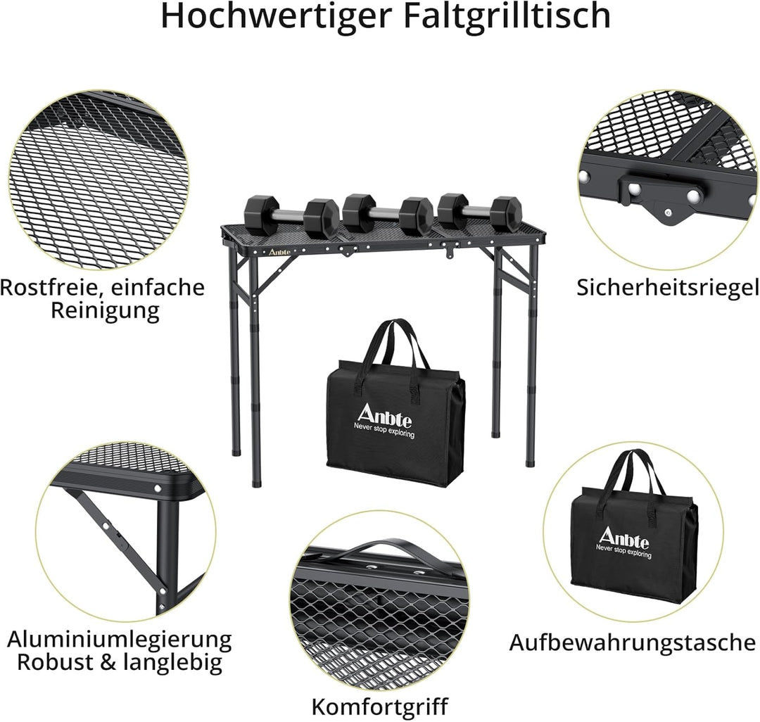 Anbte Campingtisch Klapptisch mit 3 Verstellbare Höhe Falttisch aus Aluminium 88 * 40cm Koffertisch