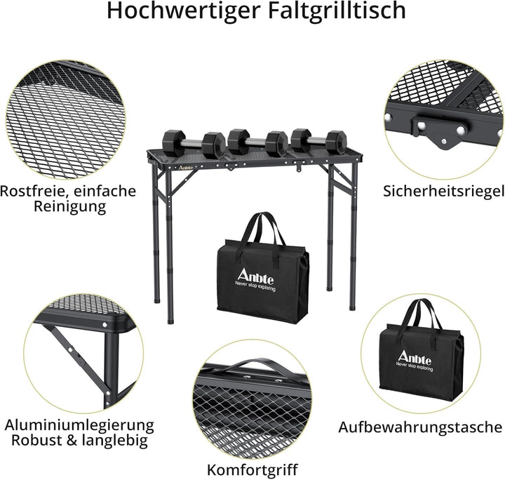 Anbte Campingtisch Klapptisch mit 3 Verstellbare Höhe Falttisch aus Aluminium 88 * 40cm Koffertisch