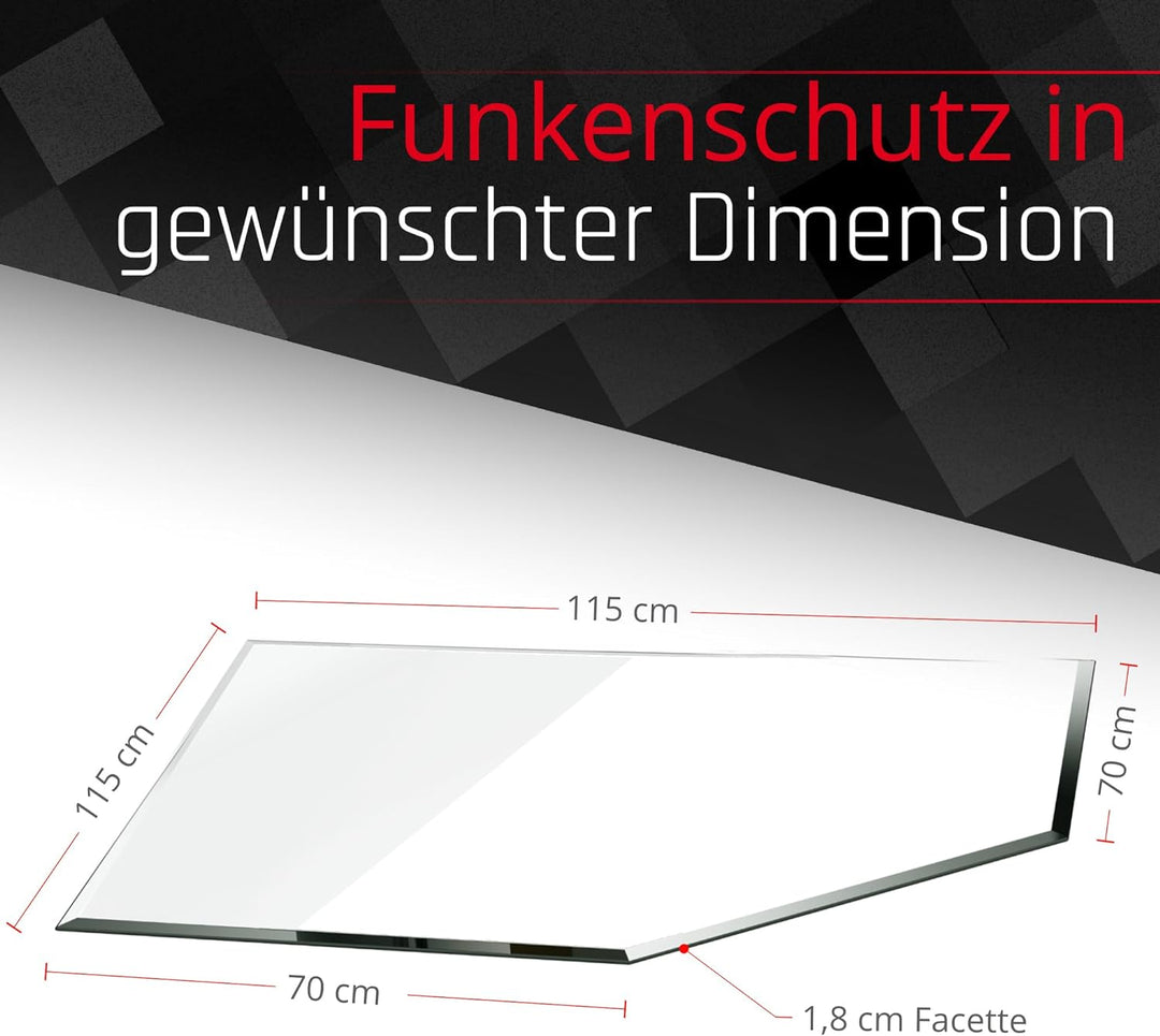 BIJON Glasplatte Fünfeck für Kaminofen mit Dichtlippe, Glasbodenplatte - Funkenschutzplatte Glas mit