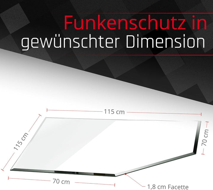 BIJON Funkenschutz-Platte mit Facettenschliff, Glasplatte Kaminofen, Kaminschutz mit ESG Sicherheits