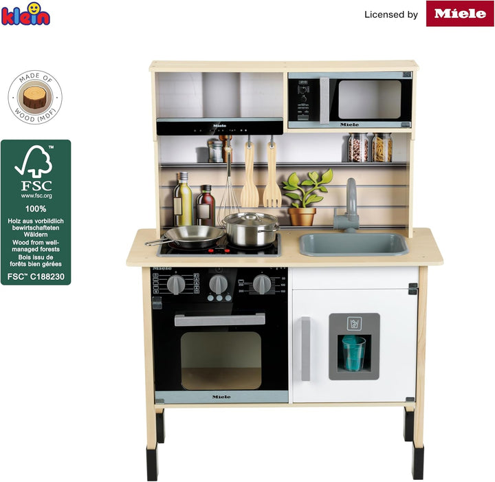 Theo Klein 7186 Miele Spielzeugküche, Holz (MDF), Midi 2, weiss I Holzküche mit Licht- und Soundmodu