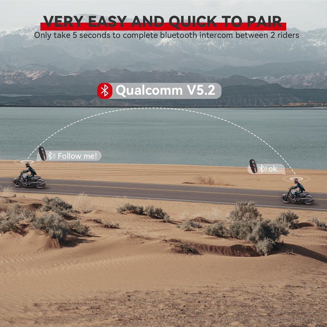 XGP Motorrad Headset Bluetooth V5.2 mit Musik Sharing, 2 Personen Motorradhelm kommunikationssystem