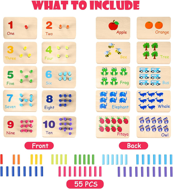 Hölzerne Zählung Zahlen Peg Board für Kinder, Montessori Mathe Spielzeug für Kleinkinder, Mathe Mani