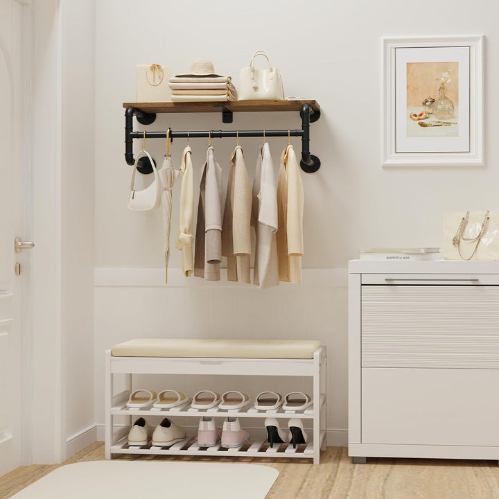 Yawinhe Industrielle Wandgarderobe mit Ablage, Kleiderstange zur Wandmontage, Garderobe Wandregal, G