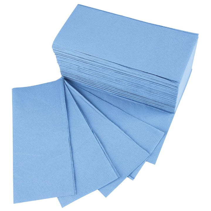 Papierhandtuch, Falthandtuch, Handtuchpapier mit ZZ-Falzung, 2-lagig, 21 x 22,5 cm, blau.