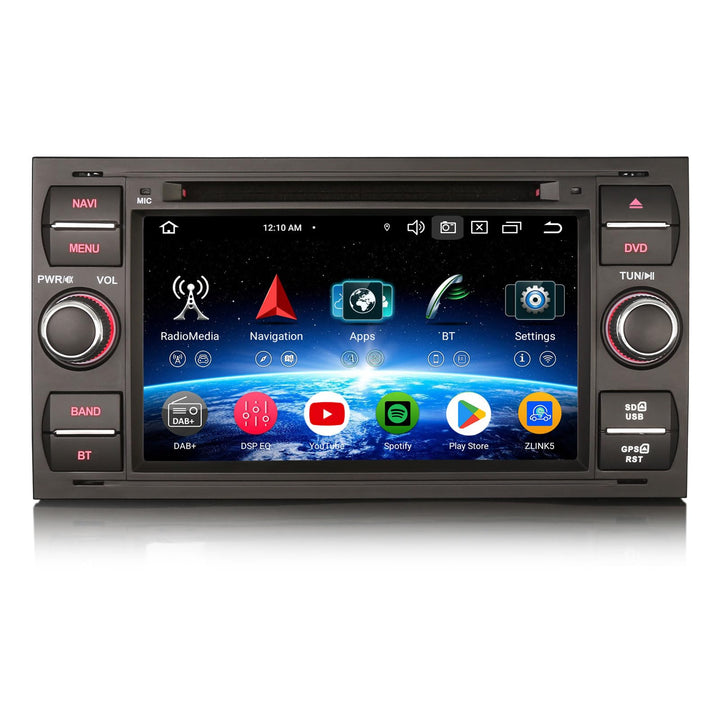 Erisin 8-Kern 4GB+64GB Android 14 Autoradio CD mit GPS Navi für Ford Fiesta Focus Transit Galaxy C-M