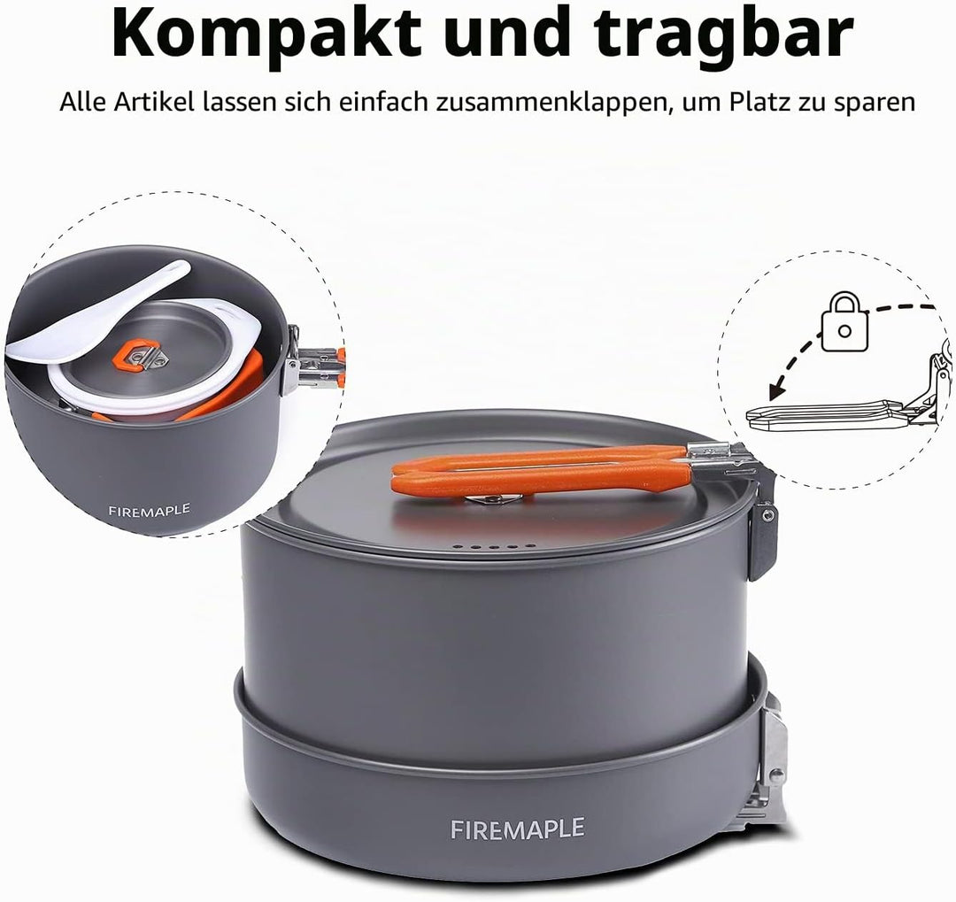 Fire-Maple Feast 4 Camping-Kochgeschirr-Set Outdoor-Kochset mit Topf, Wasserkocher, Pfanne, Schalen